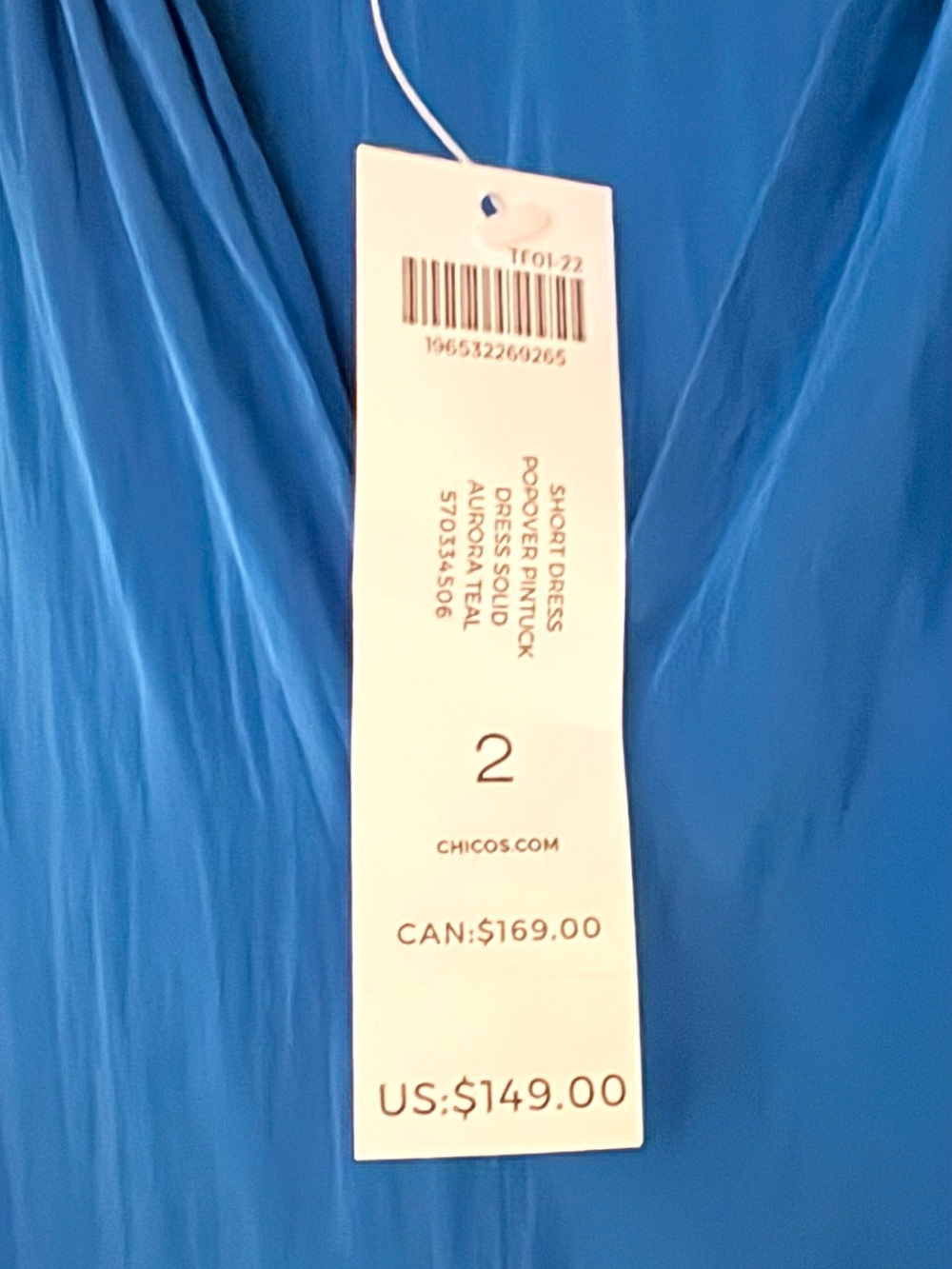 Chico's Blue V-Neck 3/4 Sleeve Dress - Picture 6 of 6